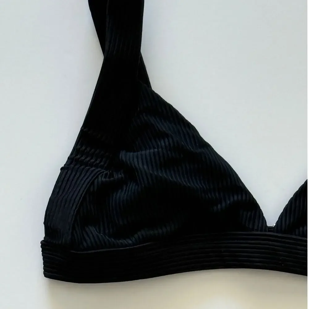Frankies Bikinis Georgia Ribbed Bralette Bikini Top - Black - Large - NWT
